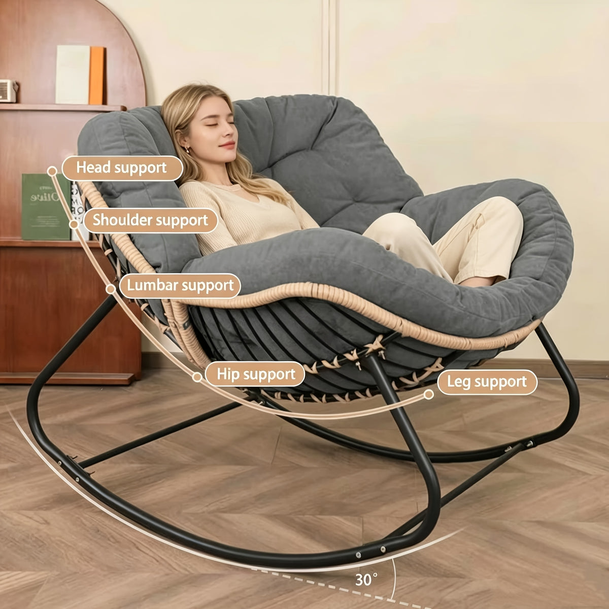 patio rocking chair, a papasson recliner, lounge/egg chair outdoor/indoor, comfy reading chair for porch/garden/patio/camping, spring/summer outdoor furniture, easter gift, with cushion - furniture - Temu