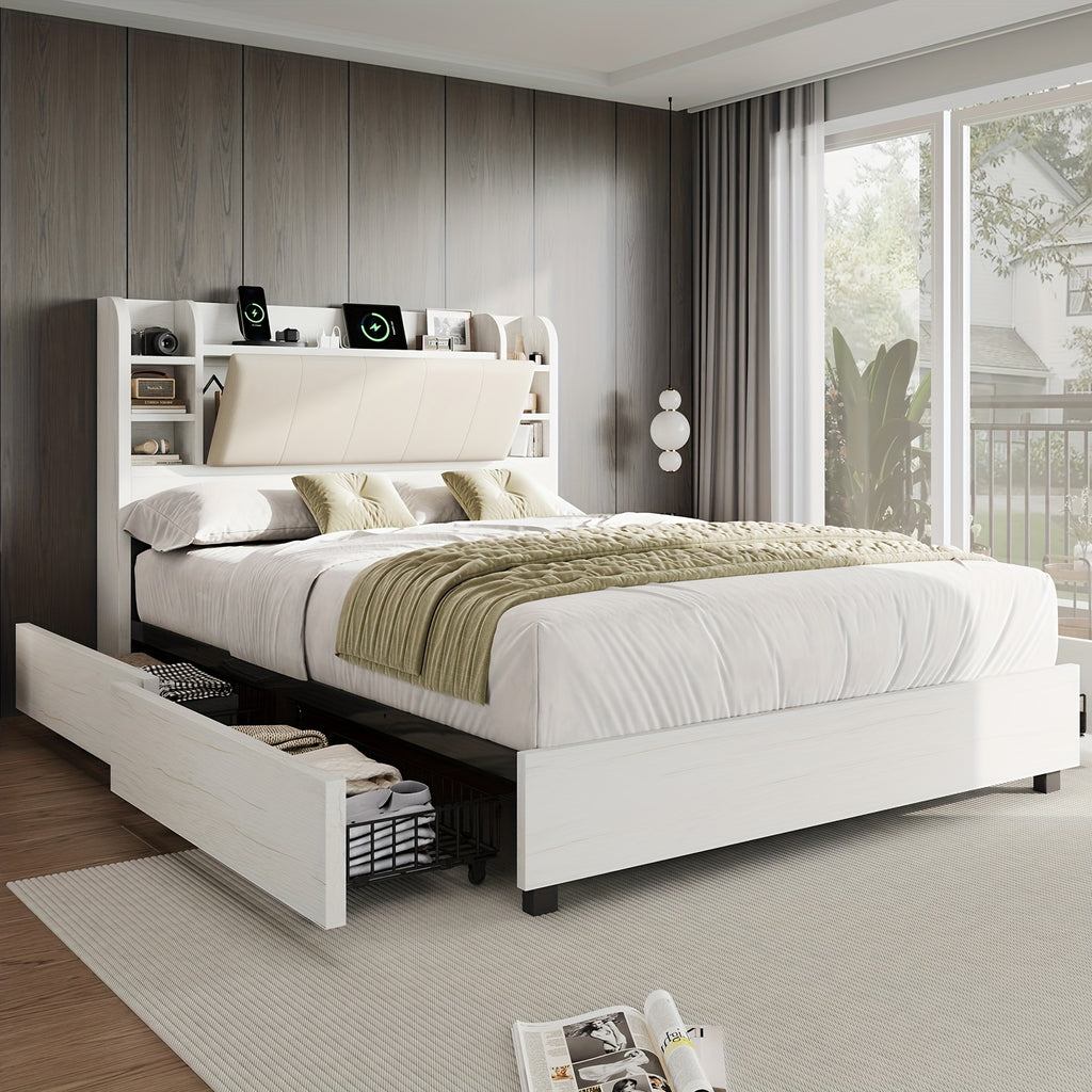 upholstered bed frame 4 storage drawers industrial bed frame - Temu