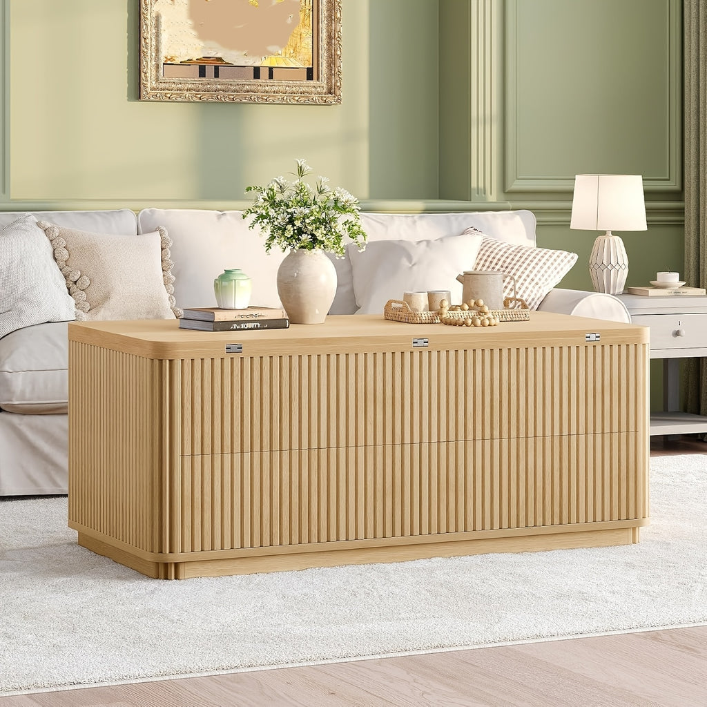fluted lift top coffee table 2 drawers large hidden storage - Temu