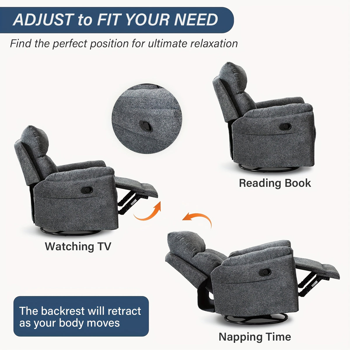 360 degree swivel manual glider rocking recliner   lazy - Temu