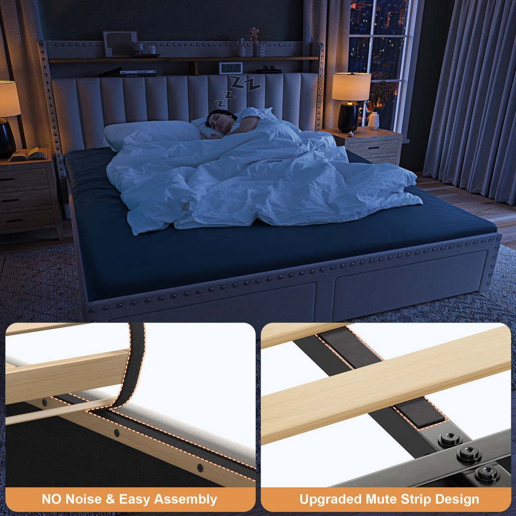 soft upholstered bed frame 2 storage drawers   mattress - Temu