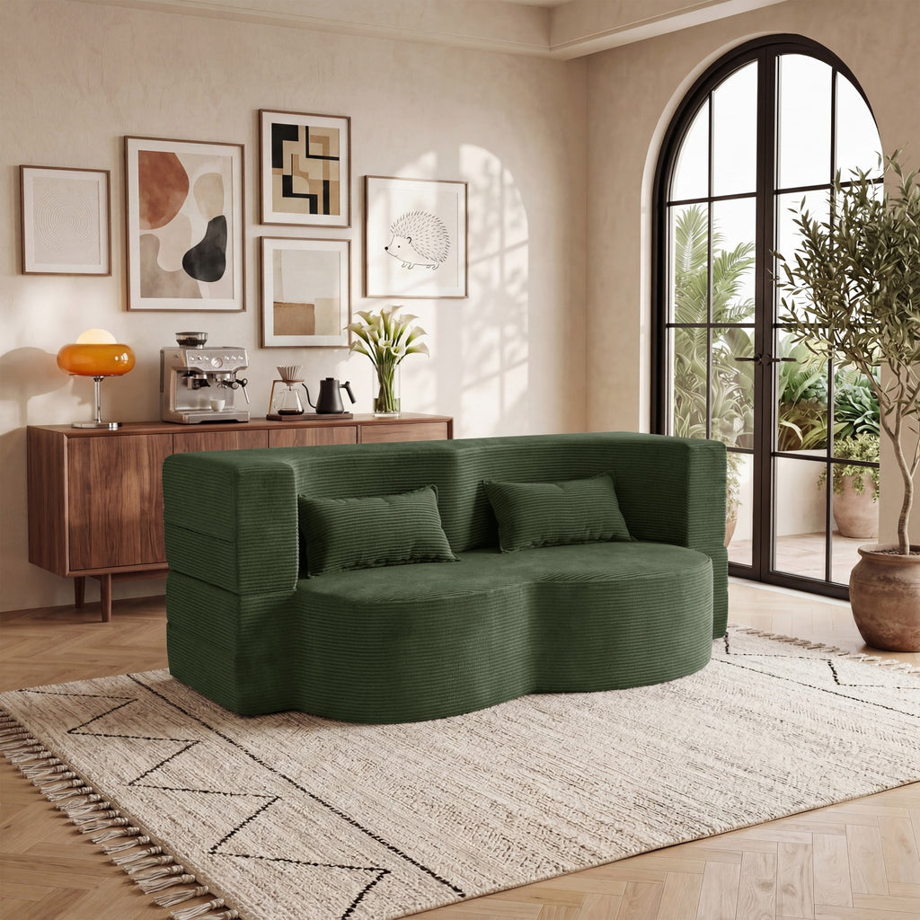 modern floor sofa 2 pillows convertible plush corduroy foam - Temu