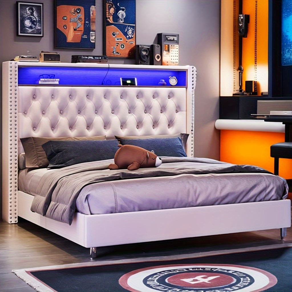 bed integrated led lights charging station velvet - Temu