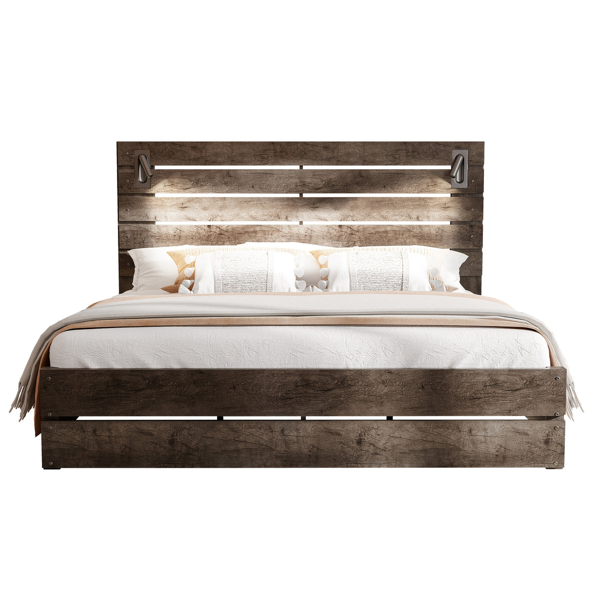 farmhouse platform bed frame 51 high headboard built - Temu