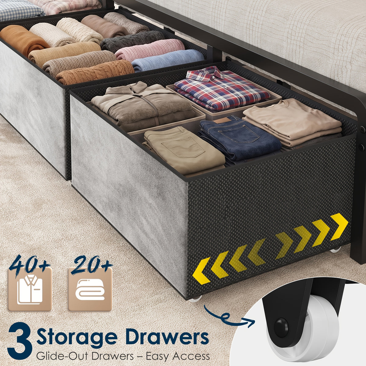 bed   drawers charging station upholstered - Temu