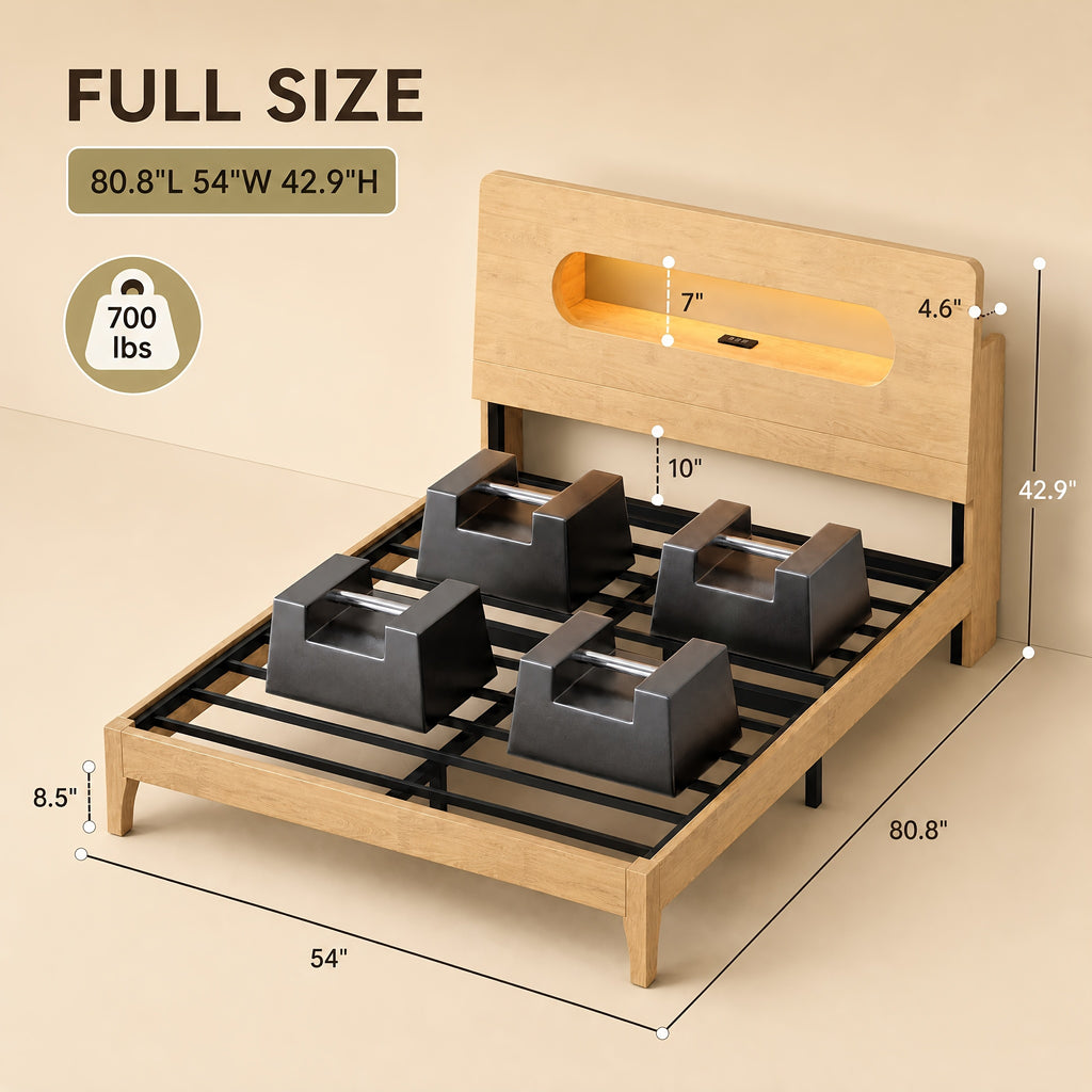 led bed frame usb charging storage shelf solid wood platform - Temu