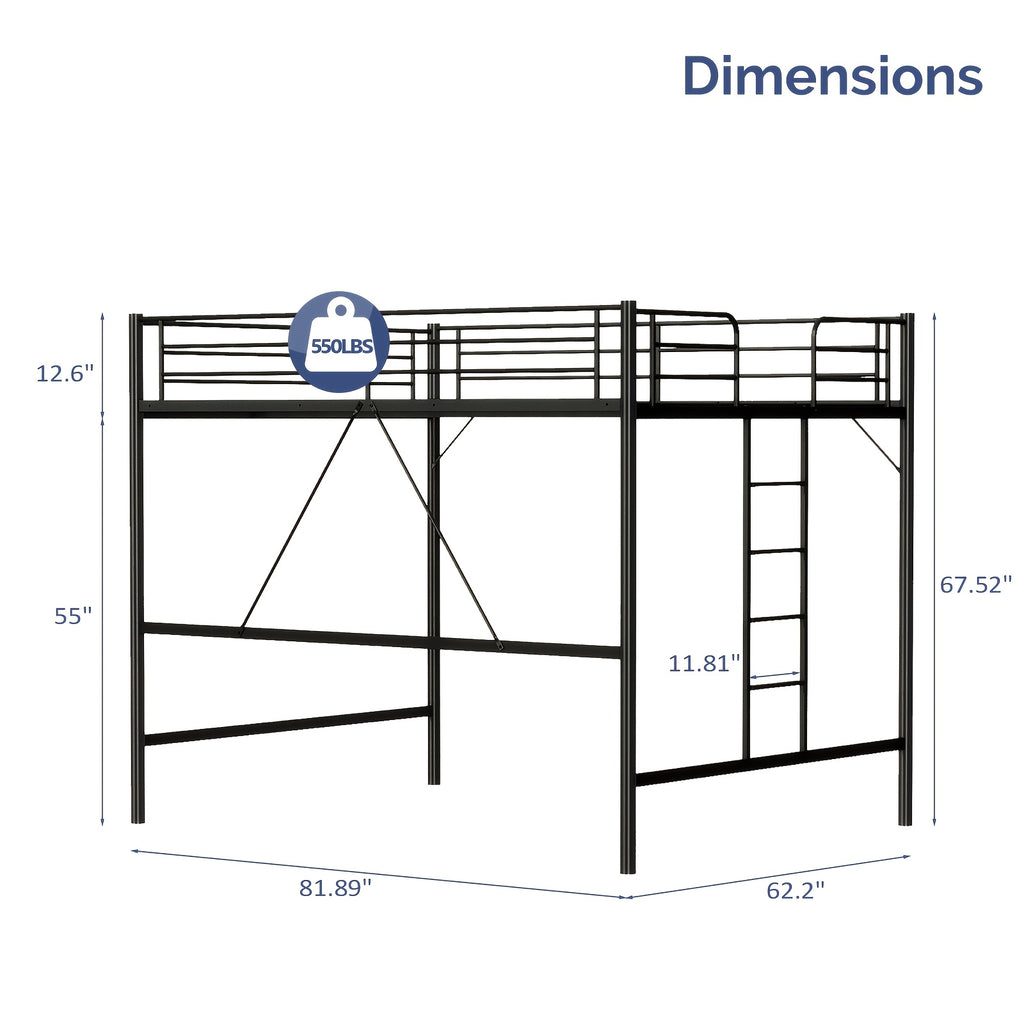 queen loft bed frame flat rungs   spring required heavy - Temu