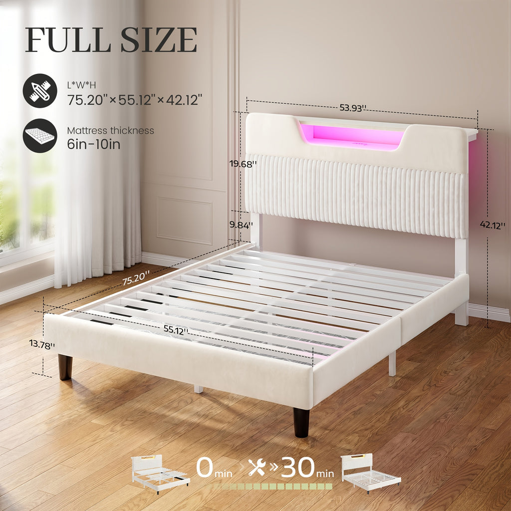 velvet upholstered platform bed frame rgb led lights - Temu