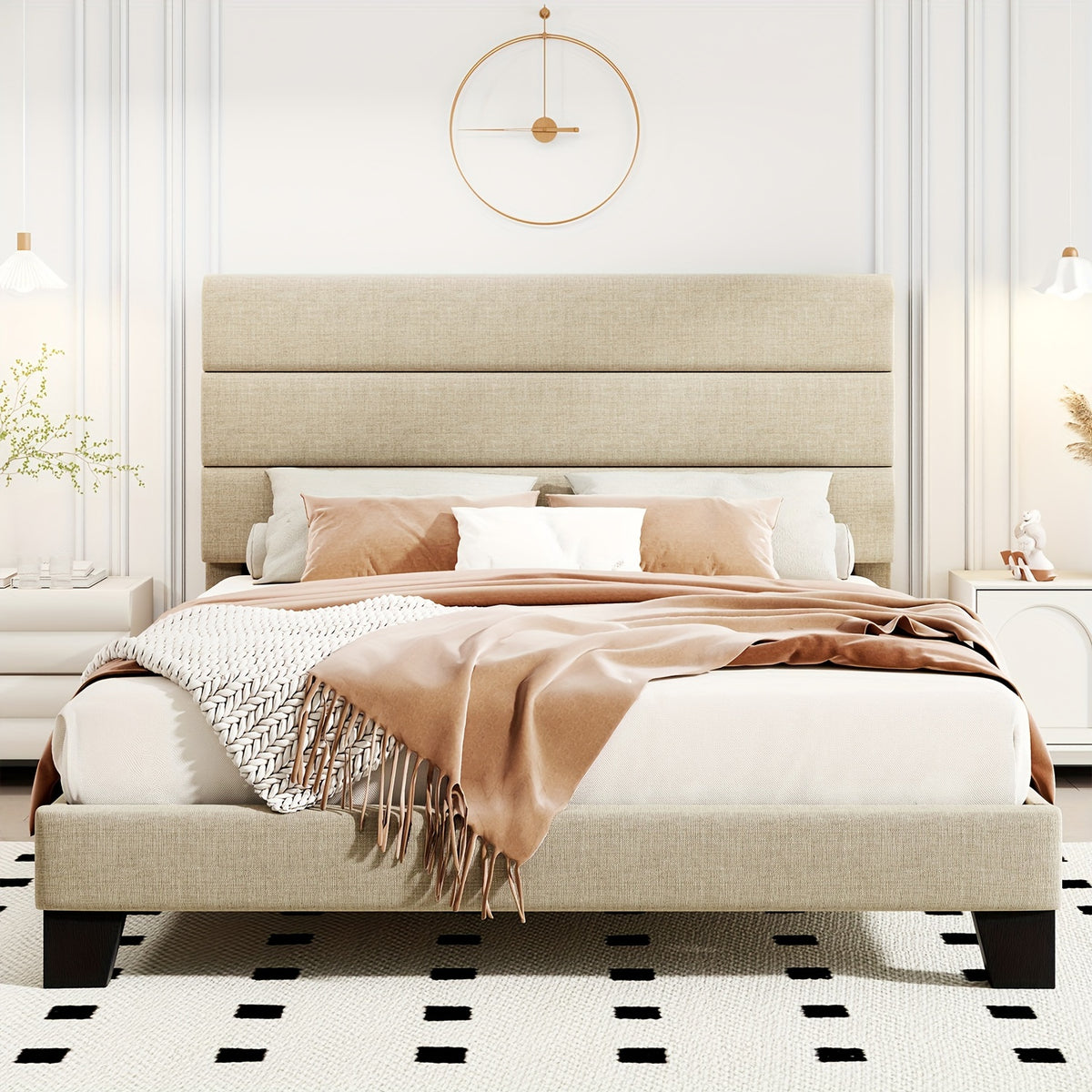 modern fabric upholstered bed frame headboard strong - Temu