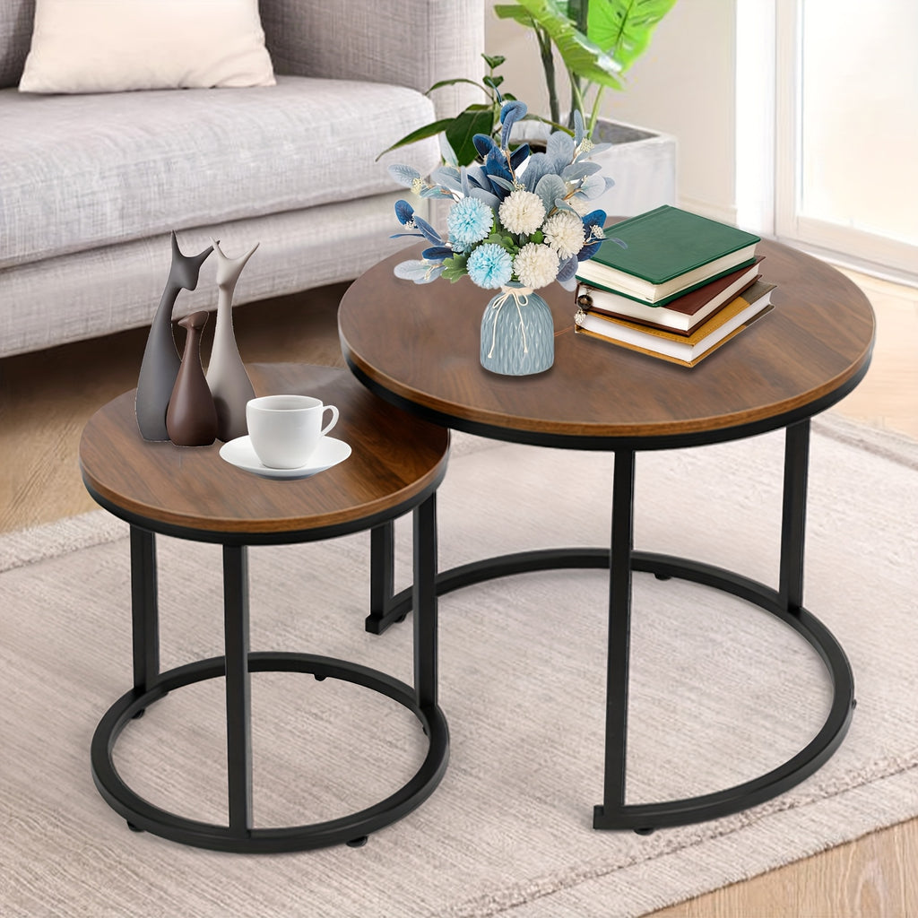 set two circular nesting tables featuring a white   - Temu