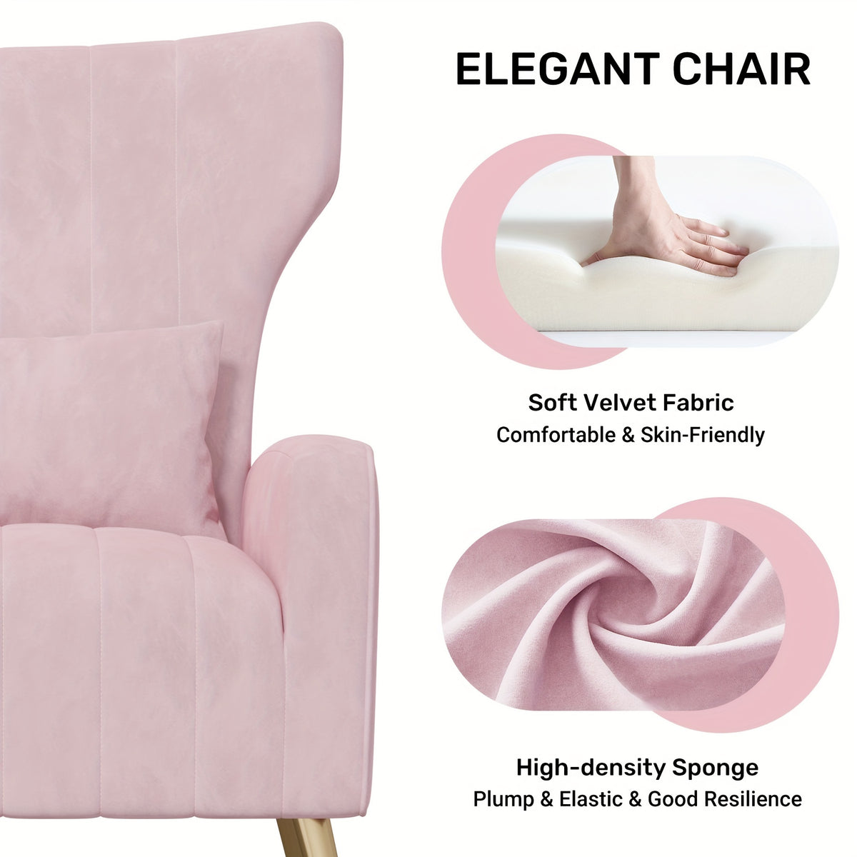 velvet accent chair wingback living room high back arm chair - Temu