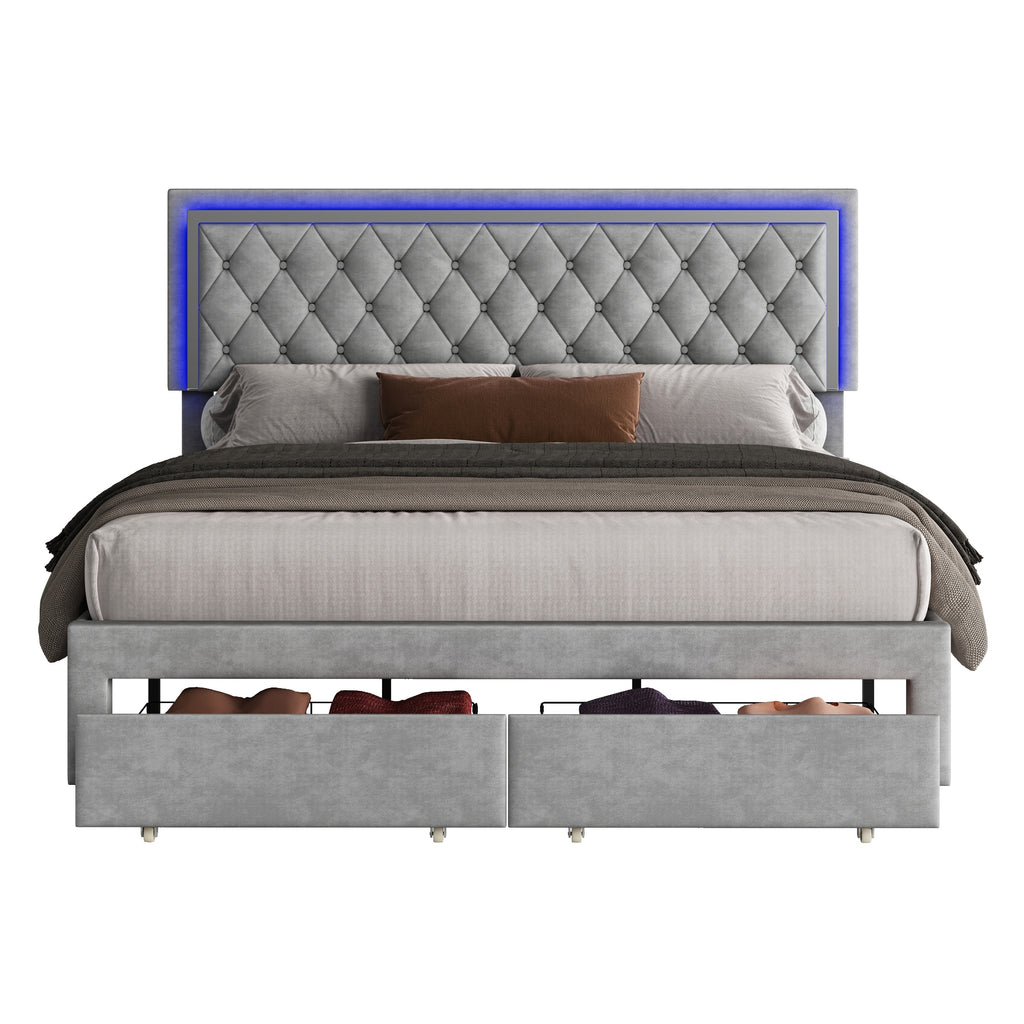 velvet upholstered led bed frame two storage drawers - Temu