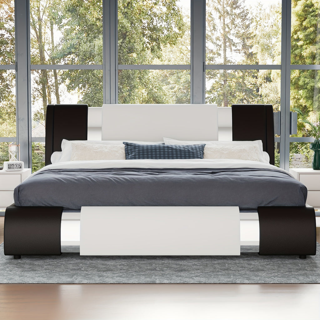 bed frame modern iron pieces decor faux leather - Temu