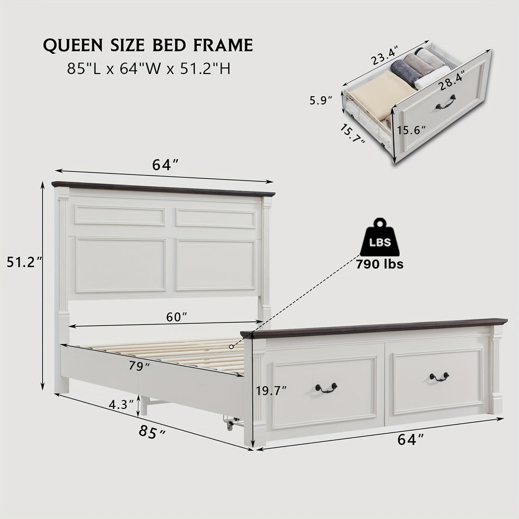 farmhouse king queen size bed frame 51 tall headboard wood - Temu