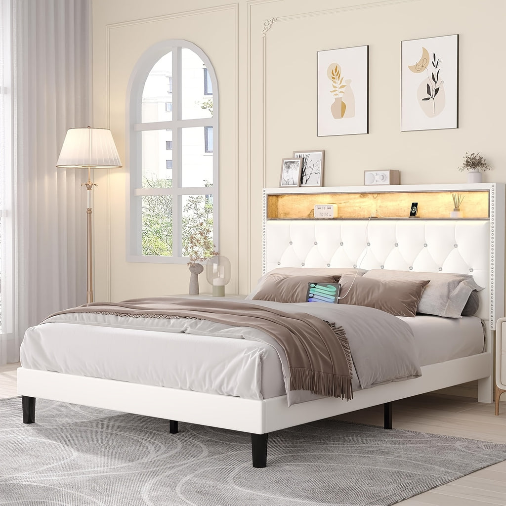 full queen king bed frame led lights velvet - Temu