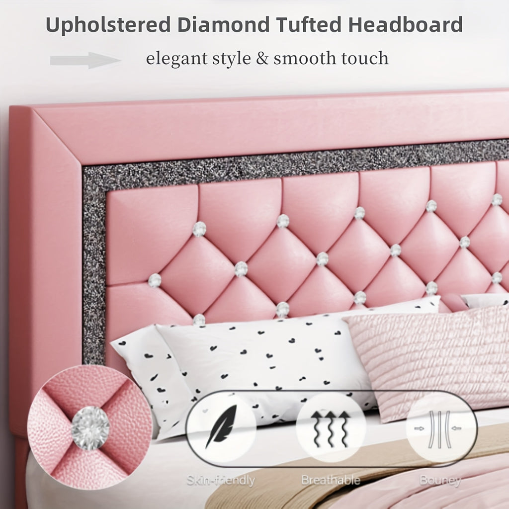 twin full queen bed frame tufted button headboard - Temu