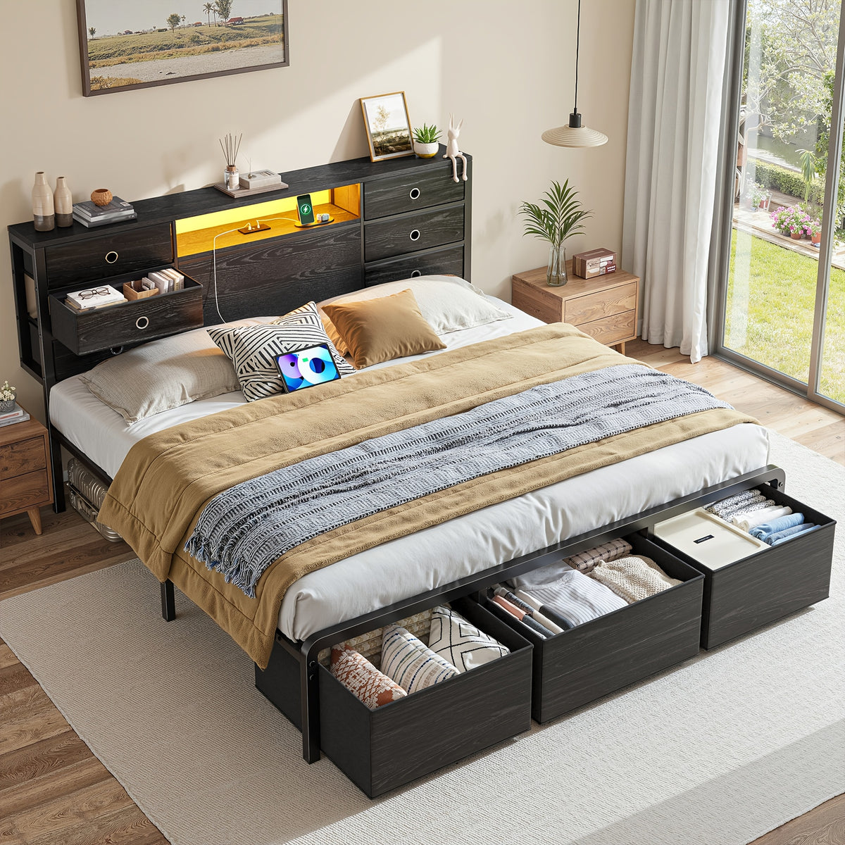 reinforced metal storage bed frame king queen full 8 9 - Temu
