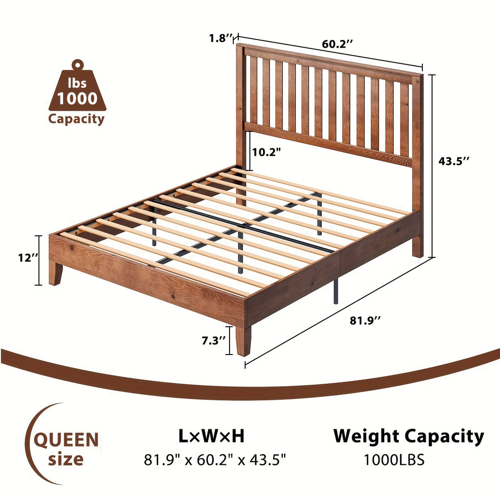 sturdy wooden bed frame grille headboard slatted - Temu