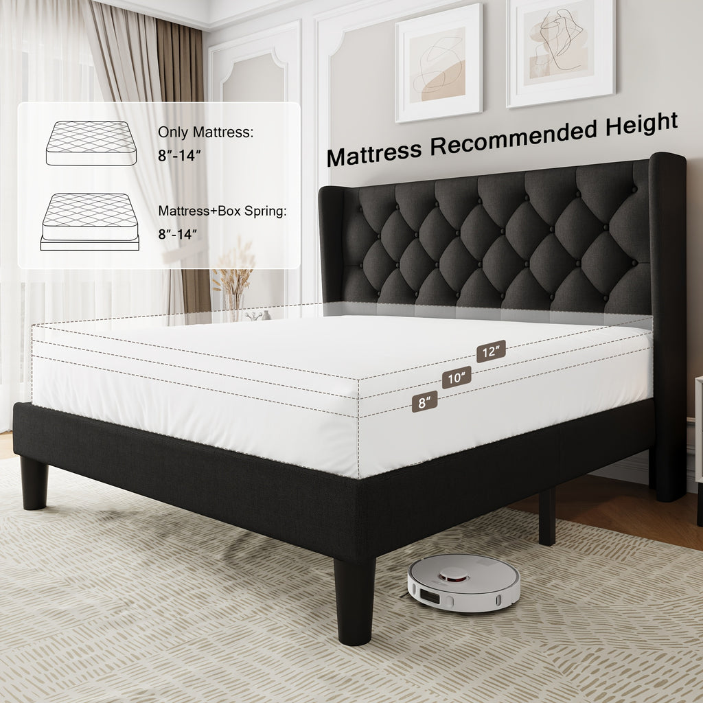 bed frame button tufted headboard platform bed 8 bed storage - Temu