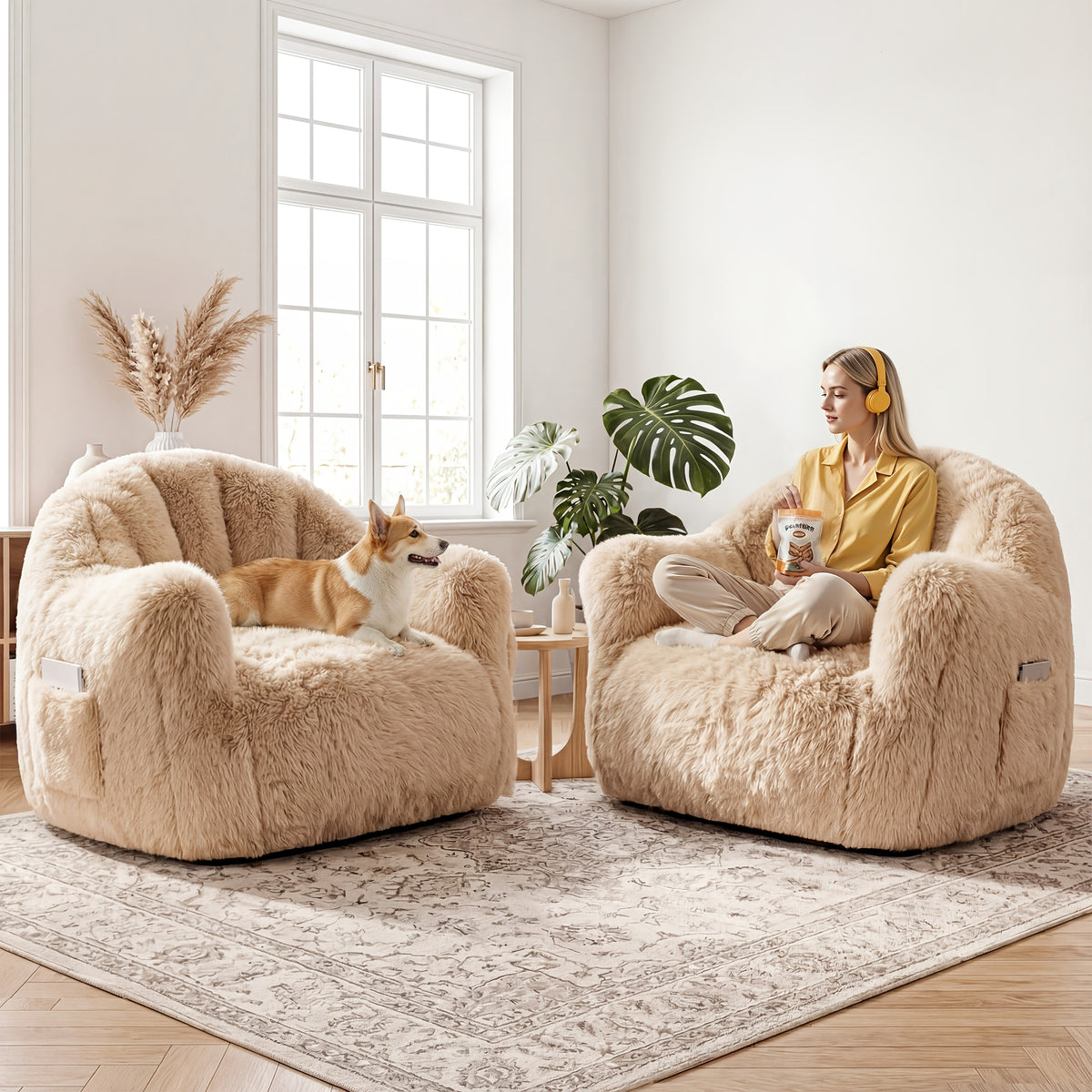 fluffy enormous bean bag chair armrests   - Temu