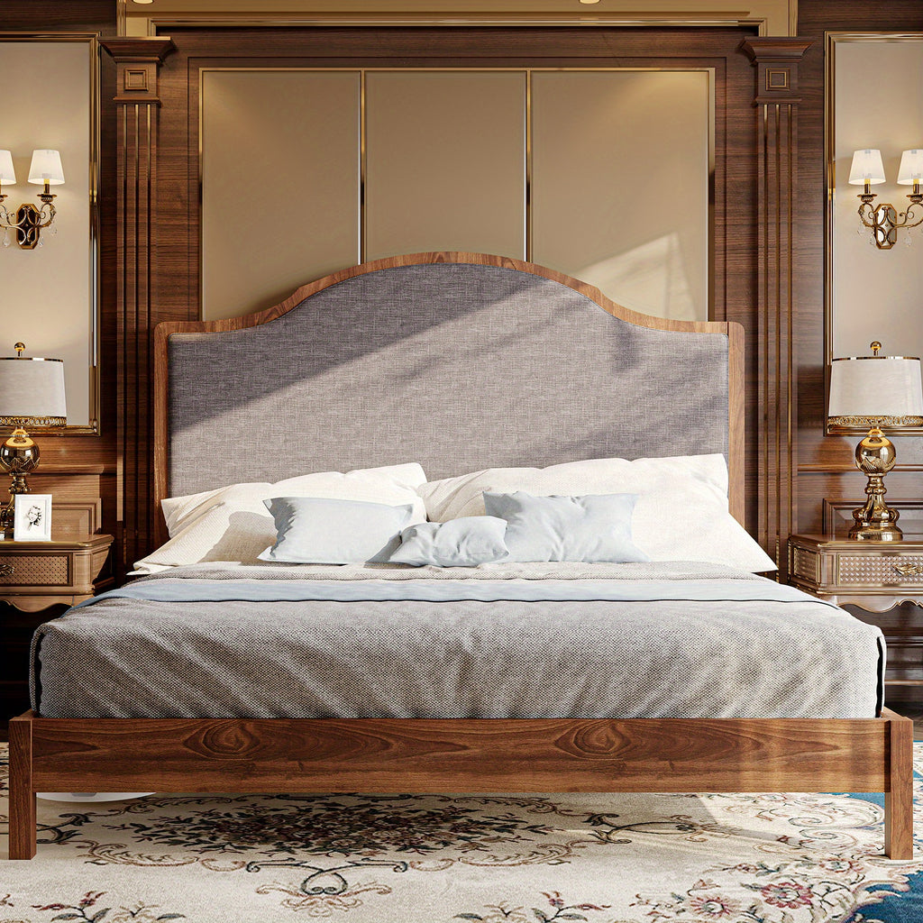 solid wood platform bed frame upholstered curved - Temu