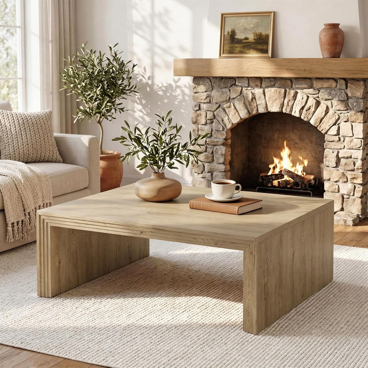 47 inch rectangle coffee table farmhouse wooden rectangular - Temu