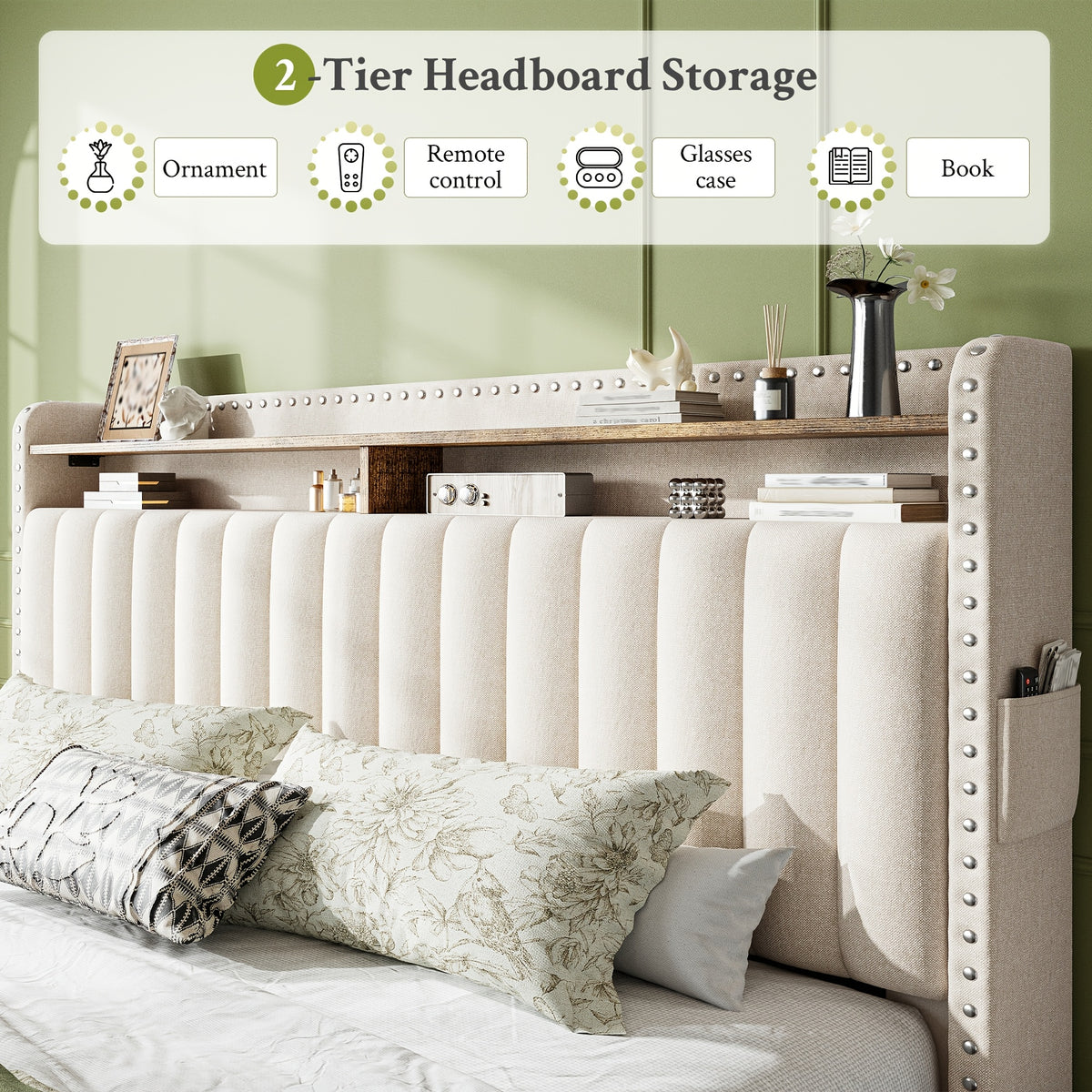 king size upholstered bed frame   2 underbed - Temu