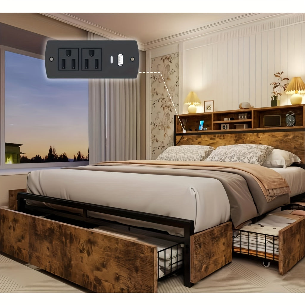 queen king bed   storage   drawers 1100lbs bed - Temu