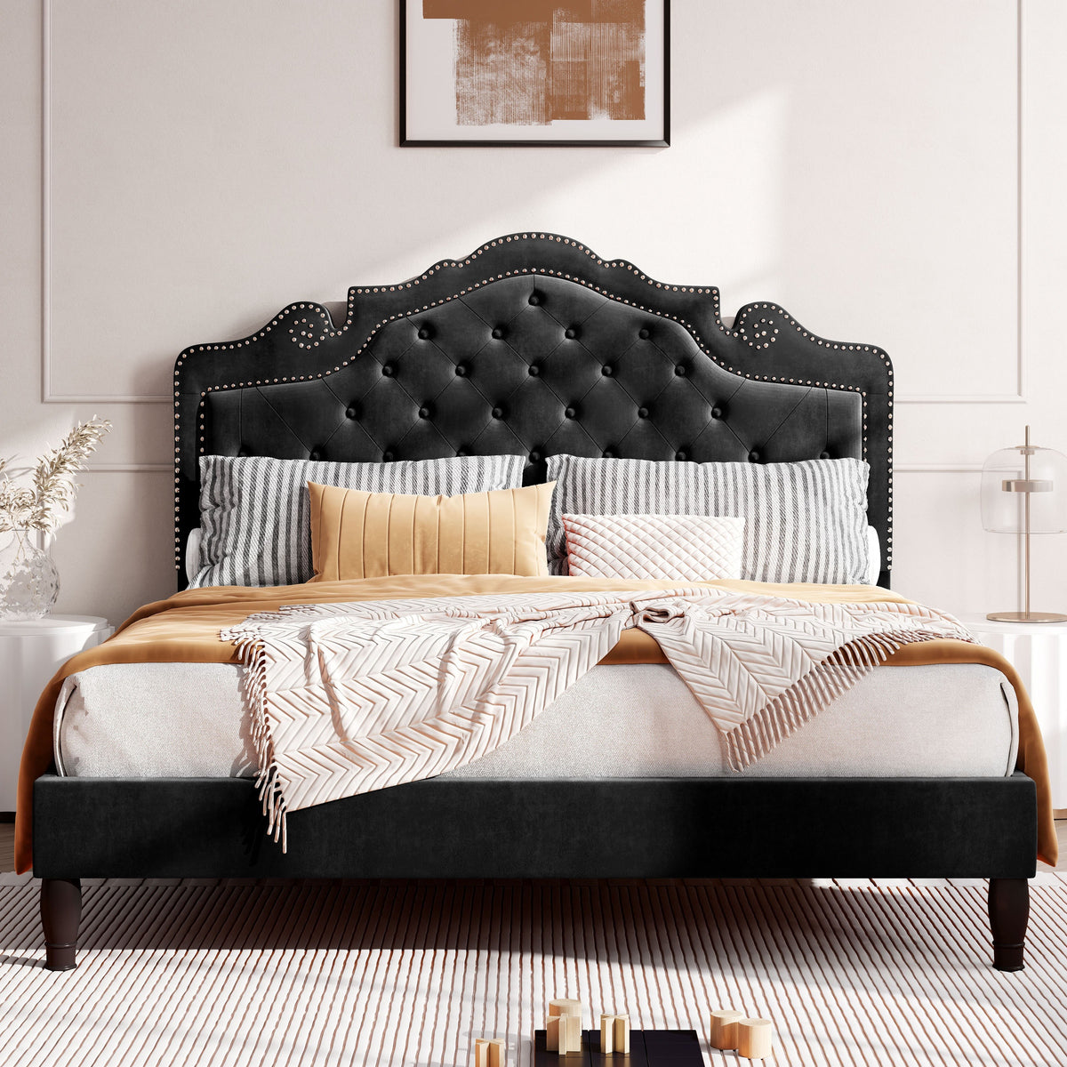 full queen king size bed frame adjustable velvet - Temu