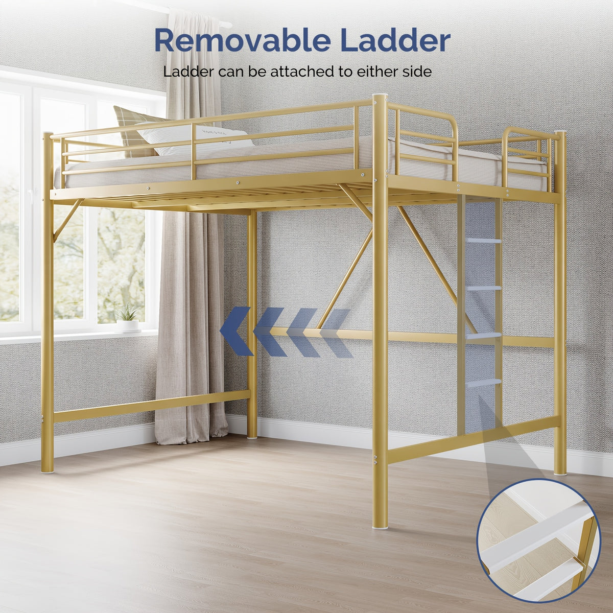 queen loft bed frame flat rungs   spring required heavy - Temu
