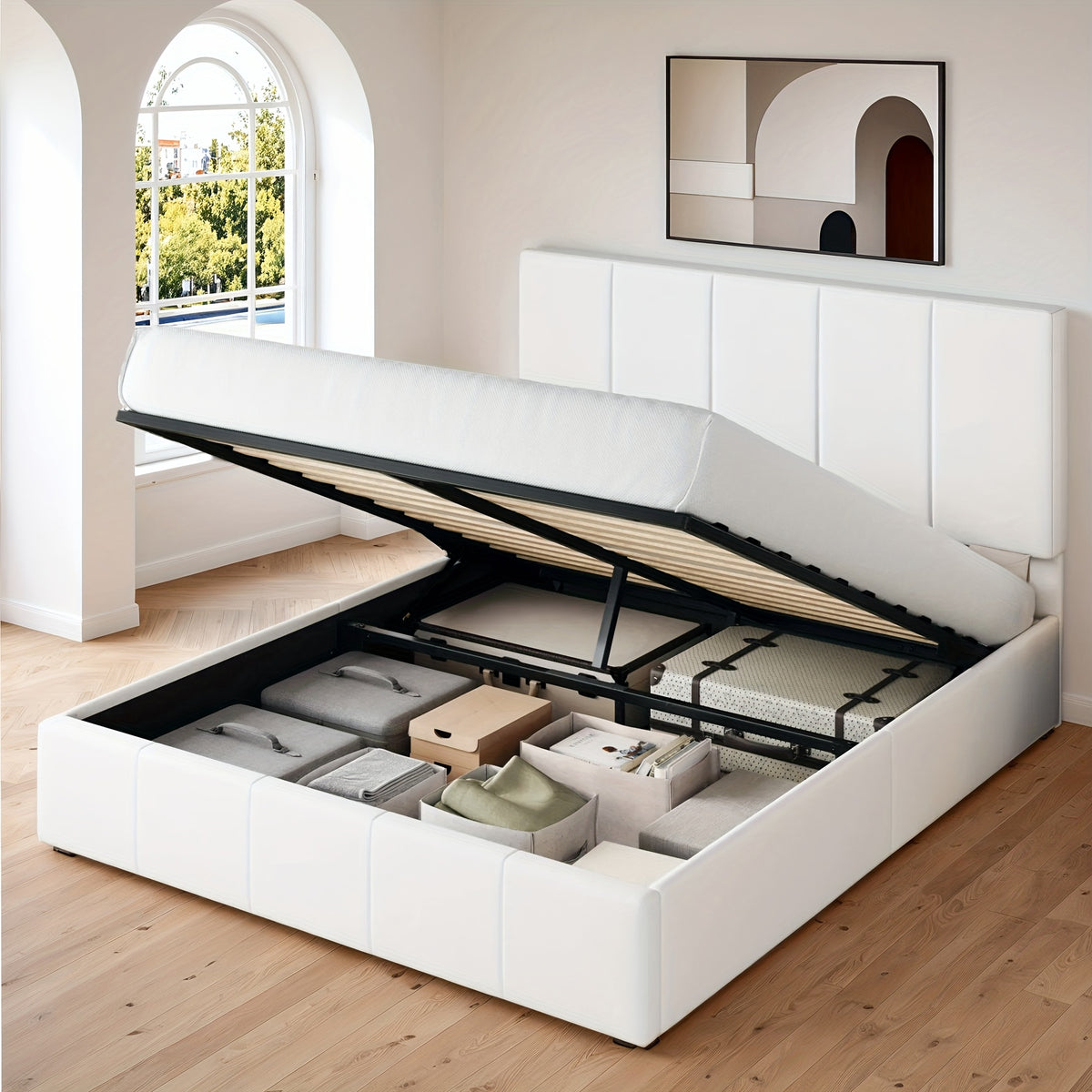 lift storage bed modern velvet upholstered headboard - Temu