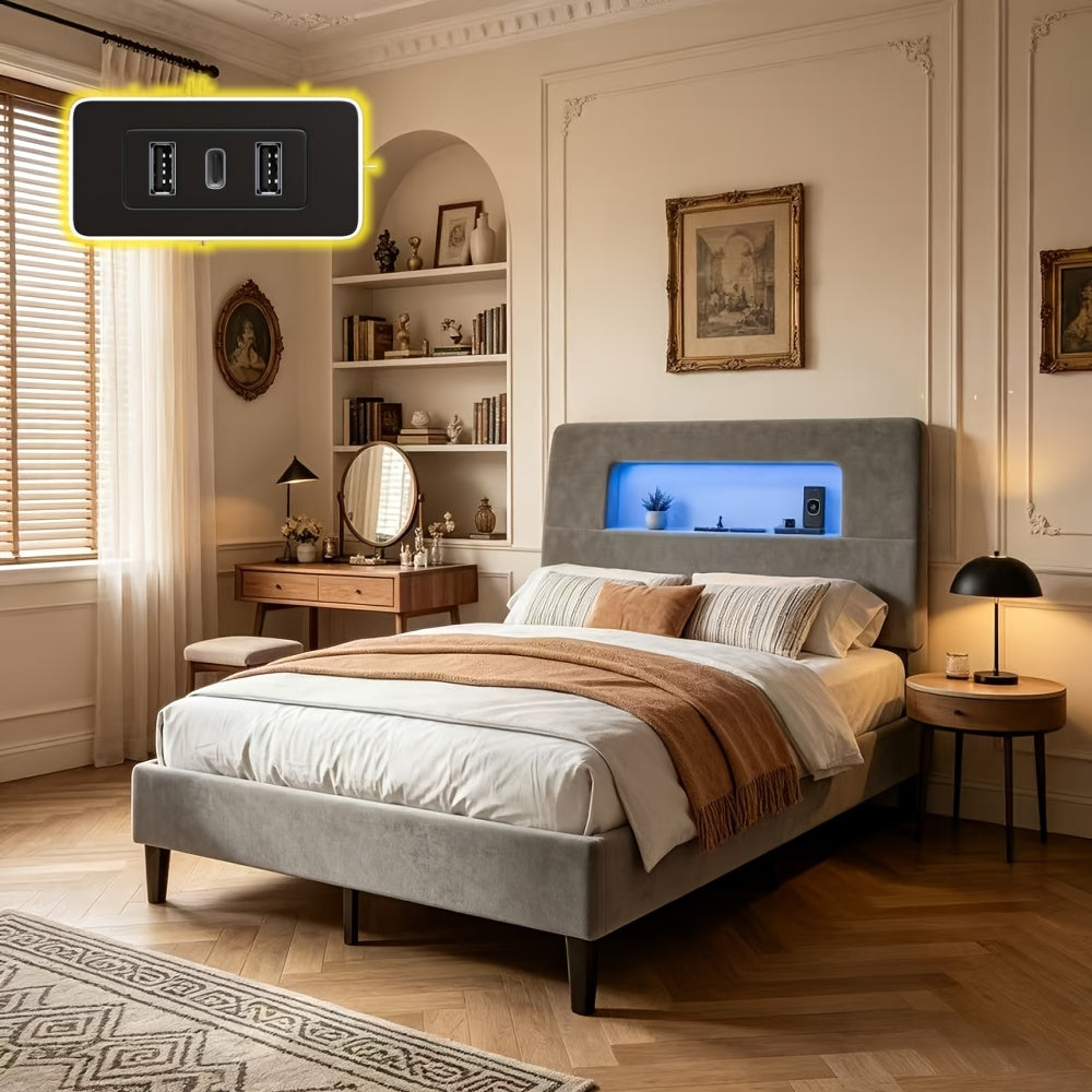 king queen full twin bed frame velvet material soft - Temu