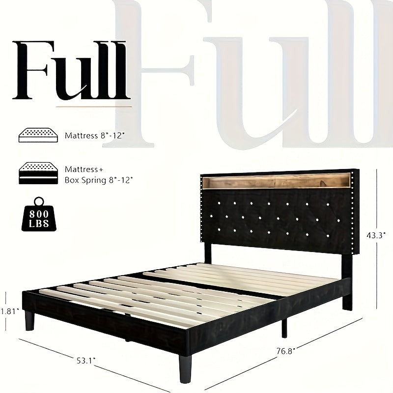 bed frame led lights velvet upholstered platform bed storage - Temu