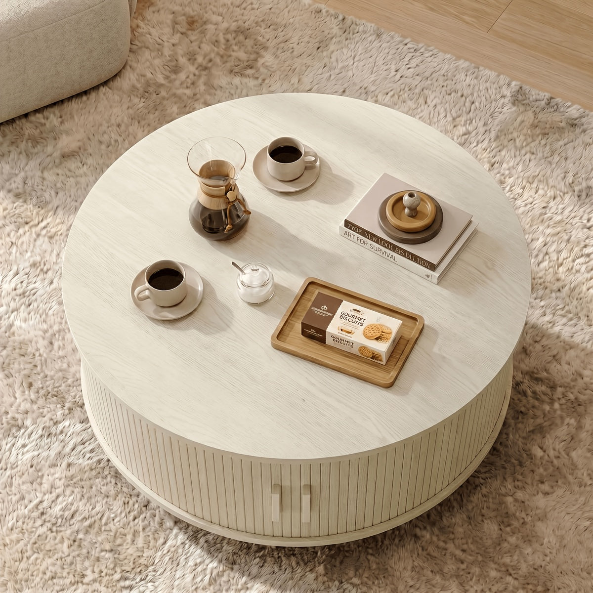 32 round fluted coffee table storage   century modern - Temu
