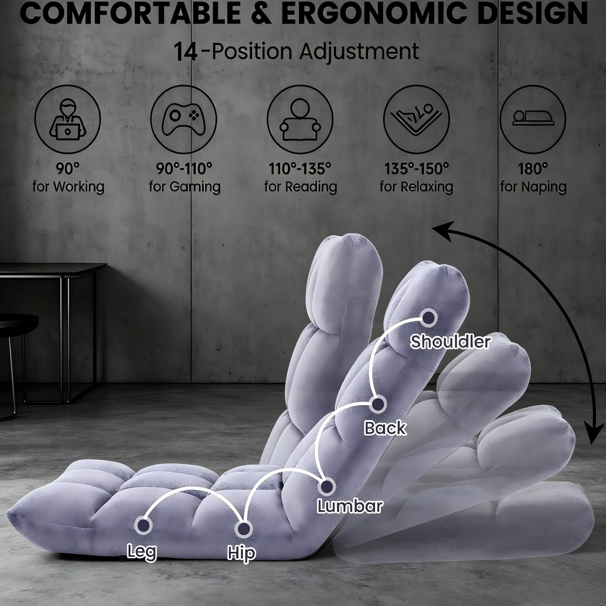 adjustable foldable floor chair 18 grid thick padded plush - Temu