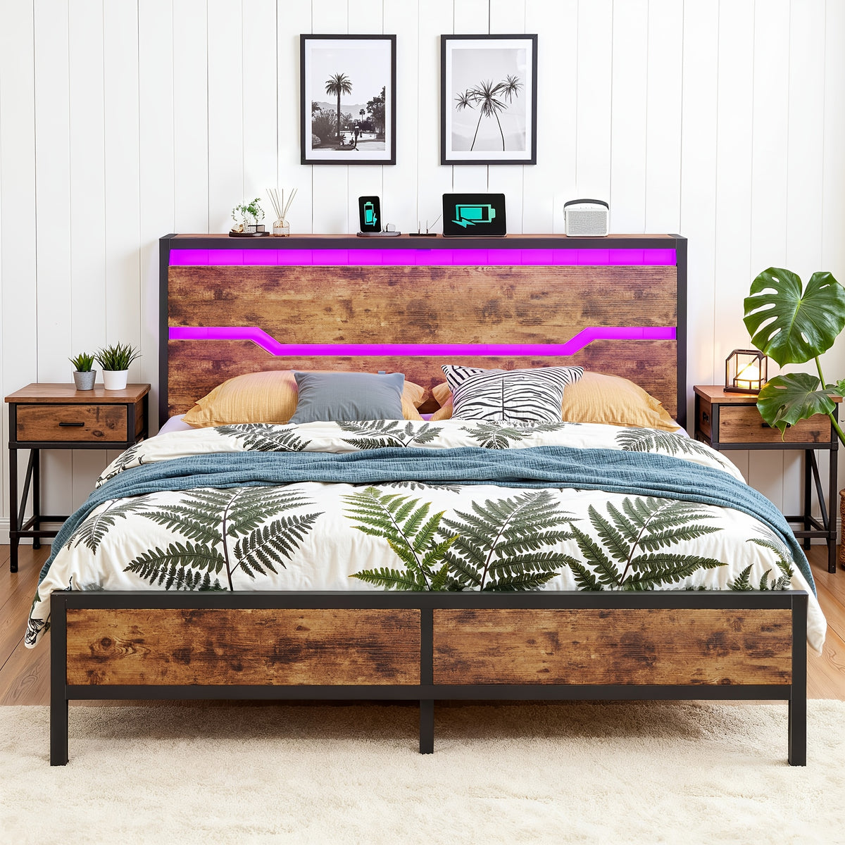rustic farmhouse king bed frame headboard   - Temu