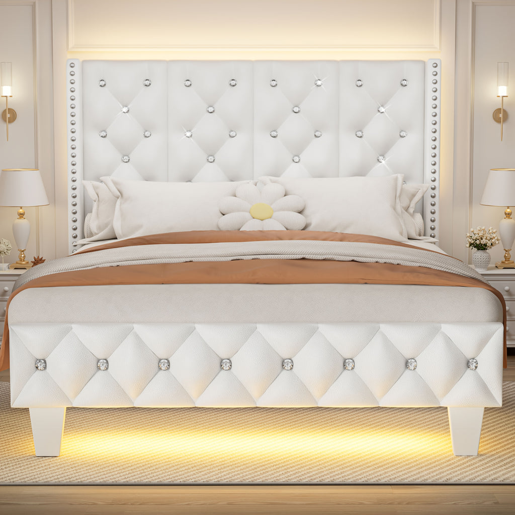 upholstered platform bed frame led lights tall bed frame - Temu