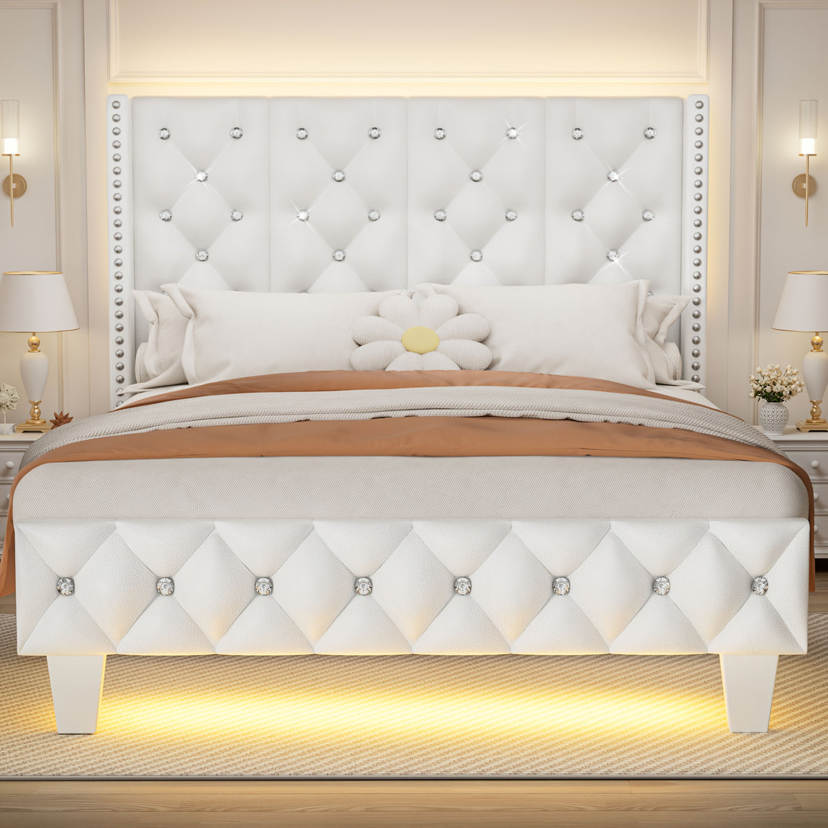 upholstered platform bed frame led lights tall bed frame - Temu