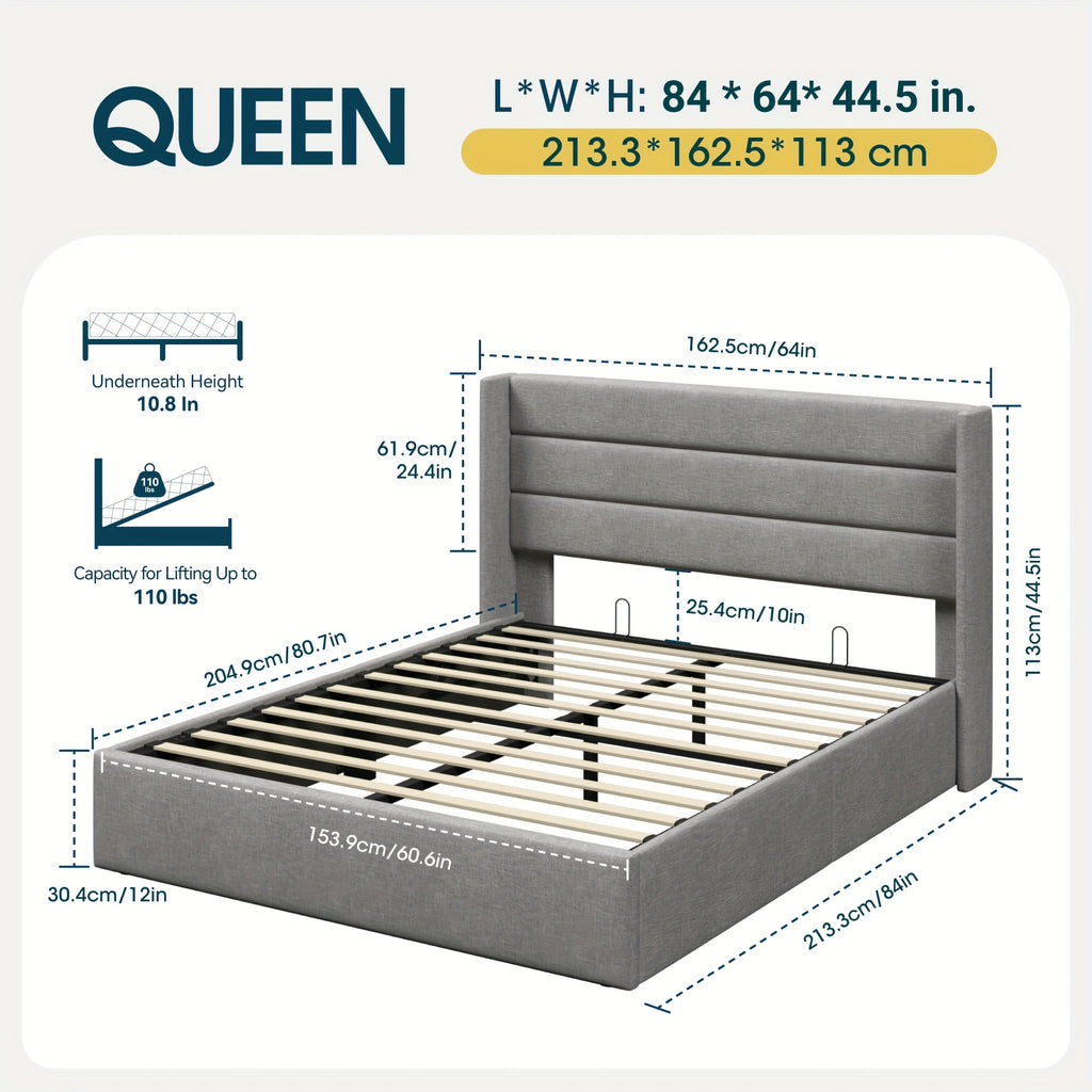 lift storage bed modern wingback upholstered - Temu