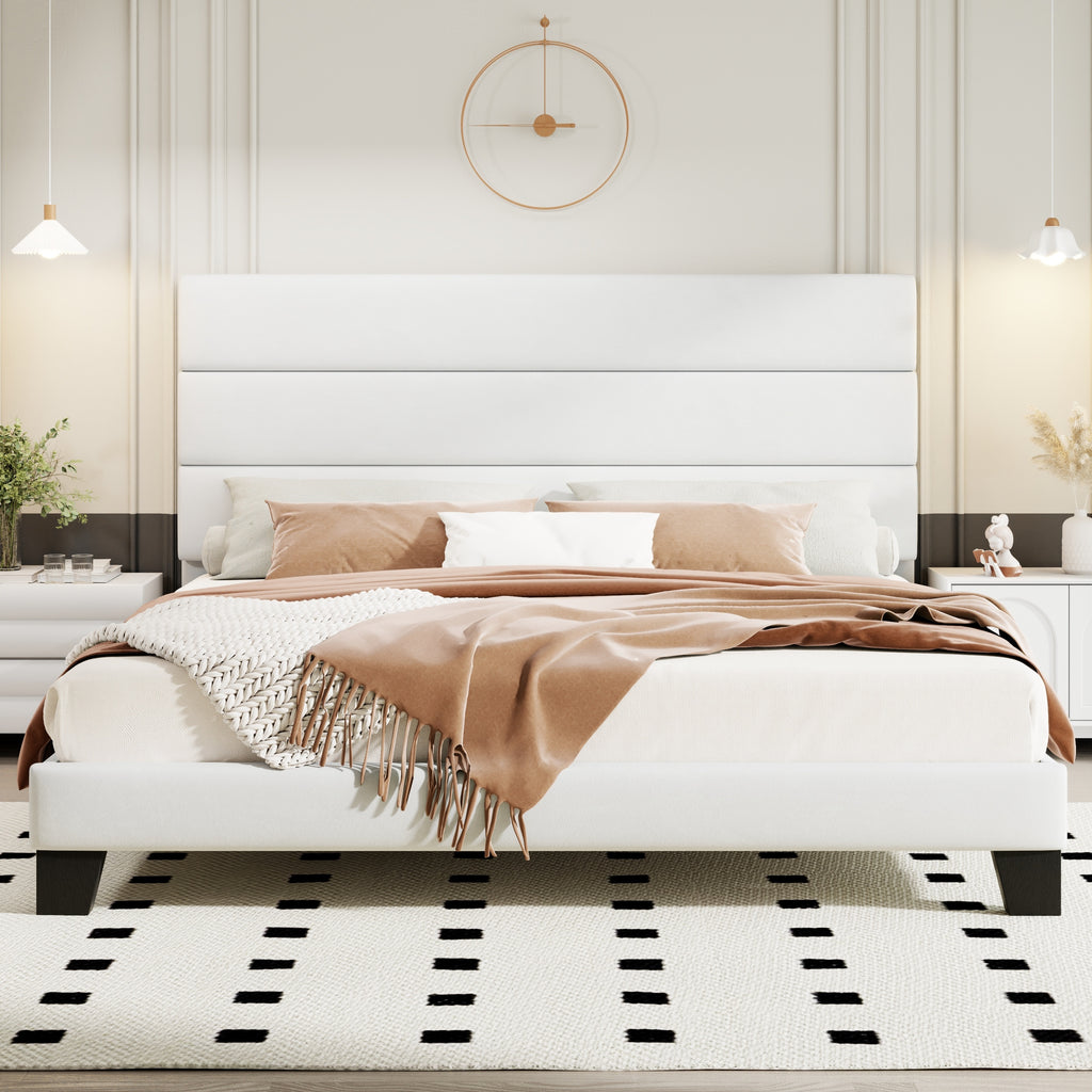 modern fabric upholstered bed frame headboard strong - Temu