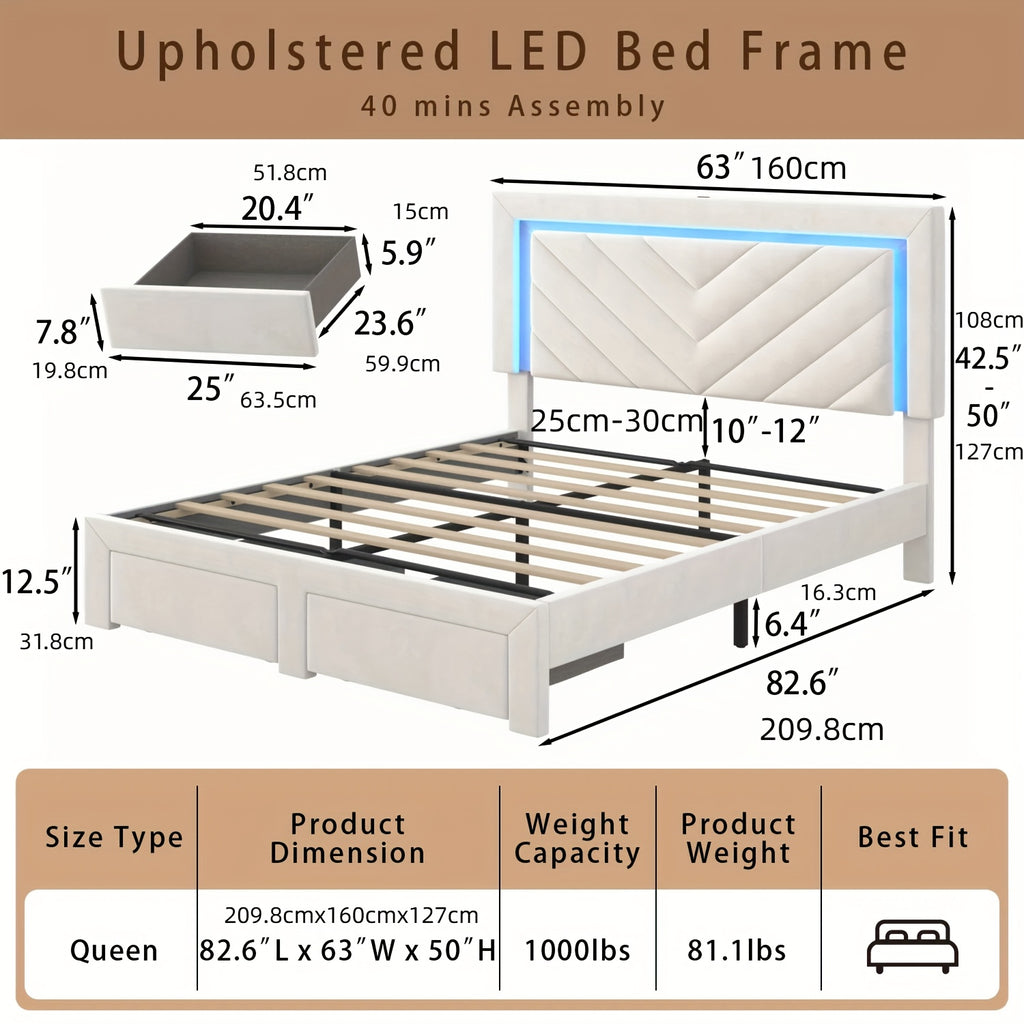 contemporary padded bed frame featuring an adjustable led - Temu