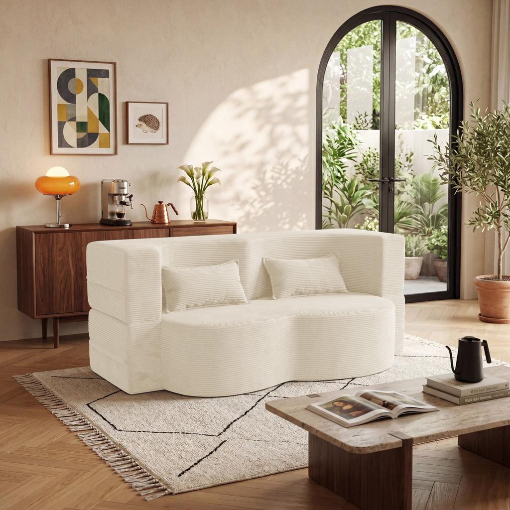 modern floor sofa 2 pillows convertible plush corduroy foam - Temu