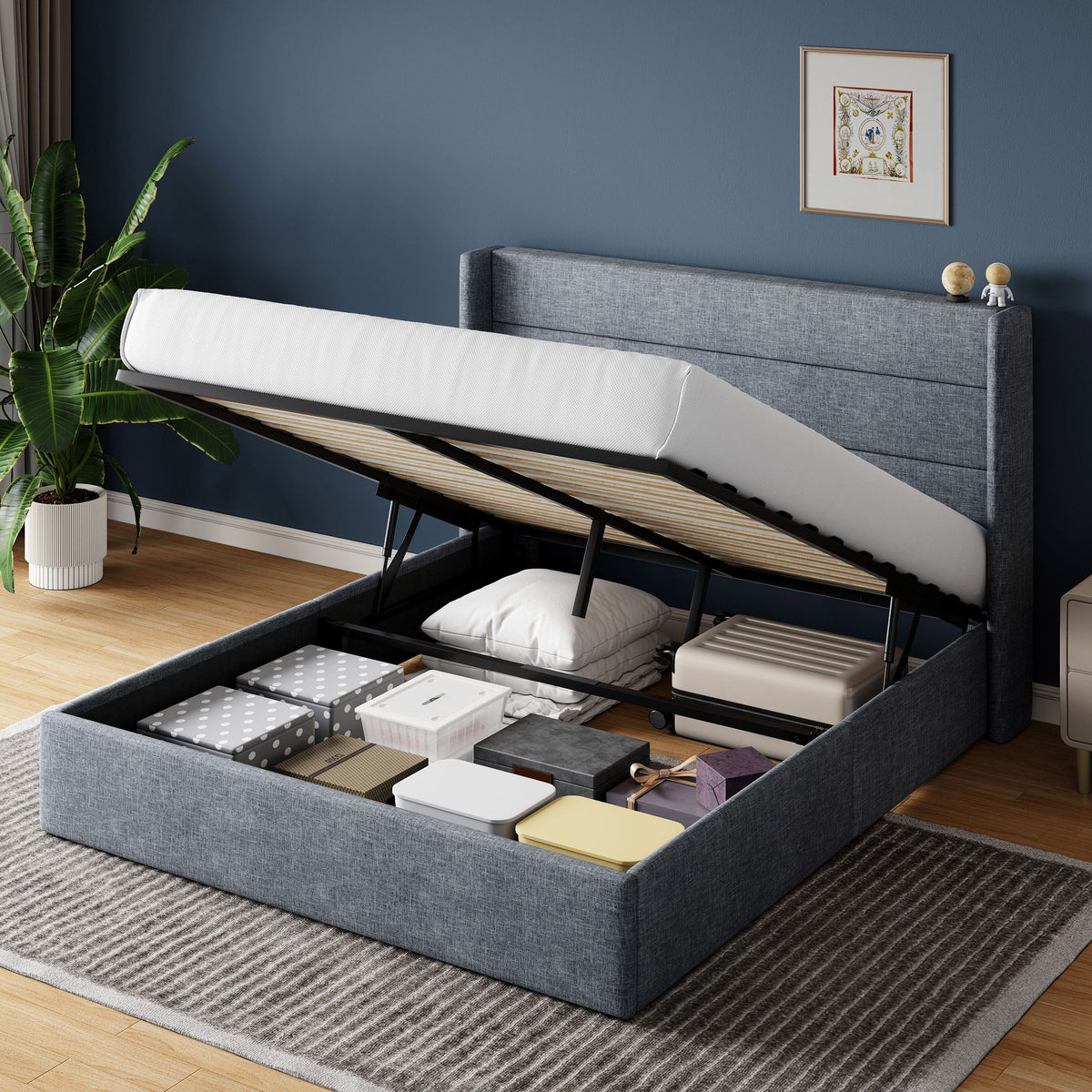 full queen king size lift storage upholstered - Temu