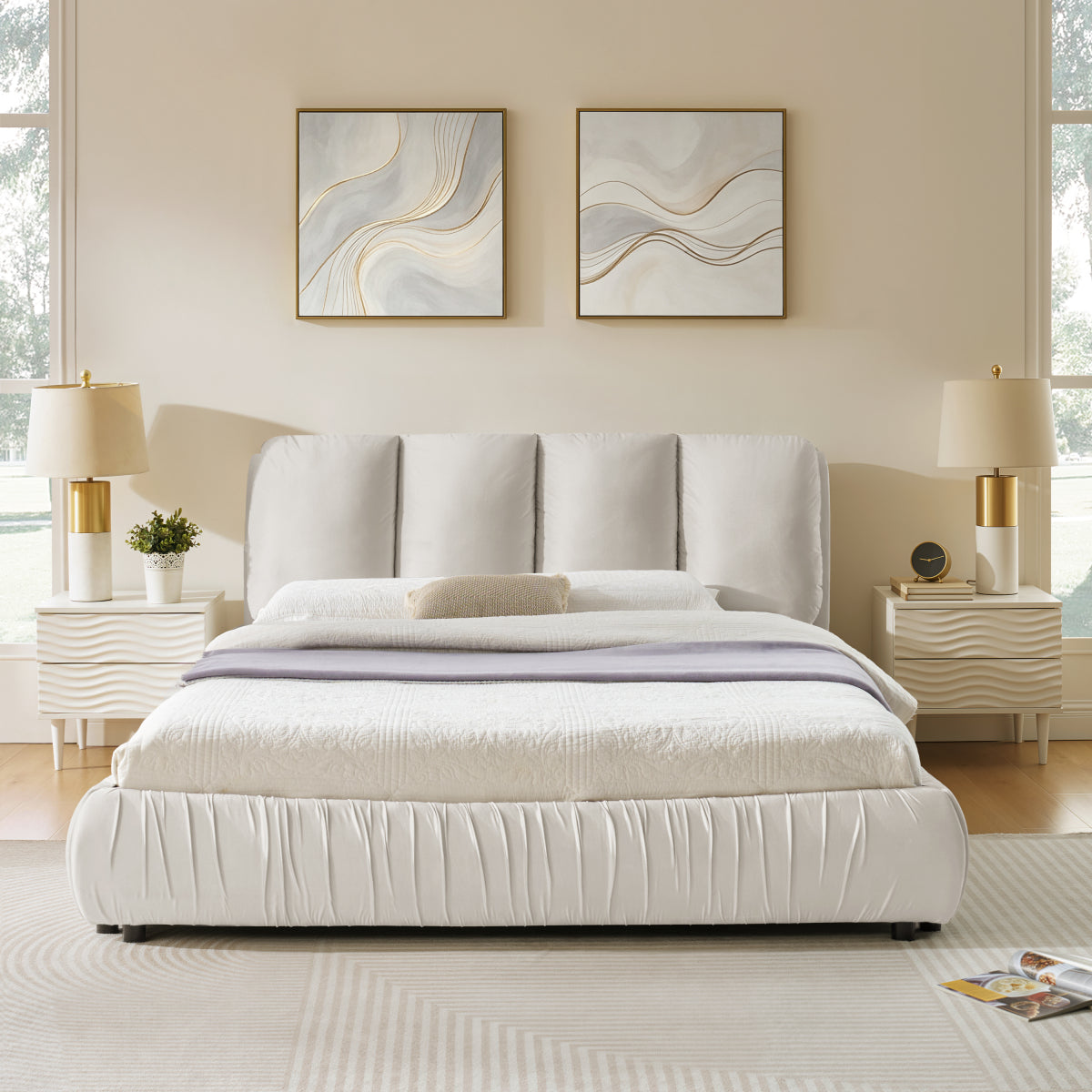 size upholstered bed frame modern minimalist style segmented - Temu
