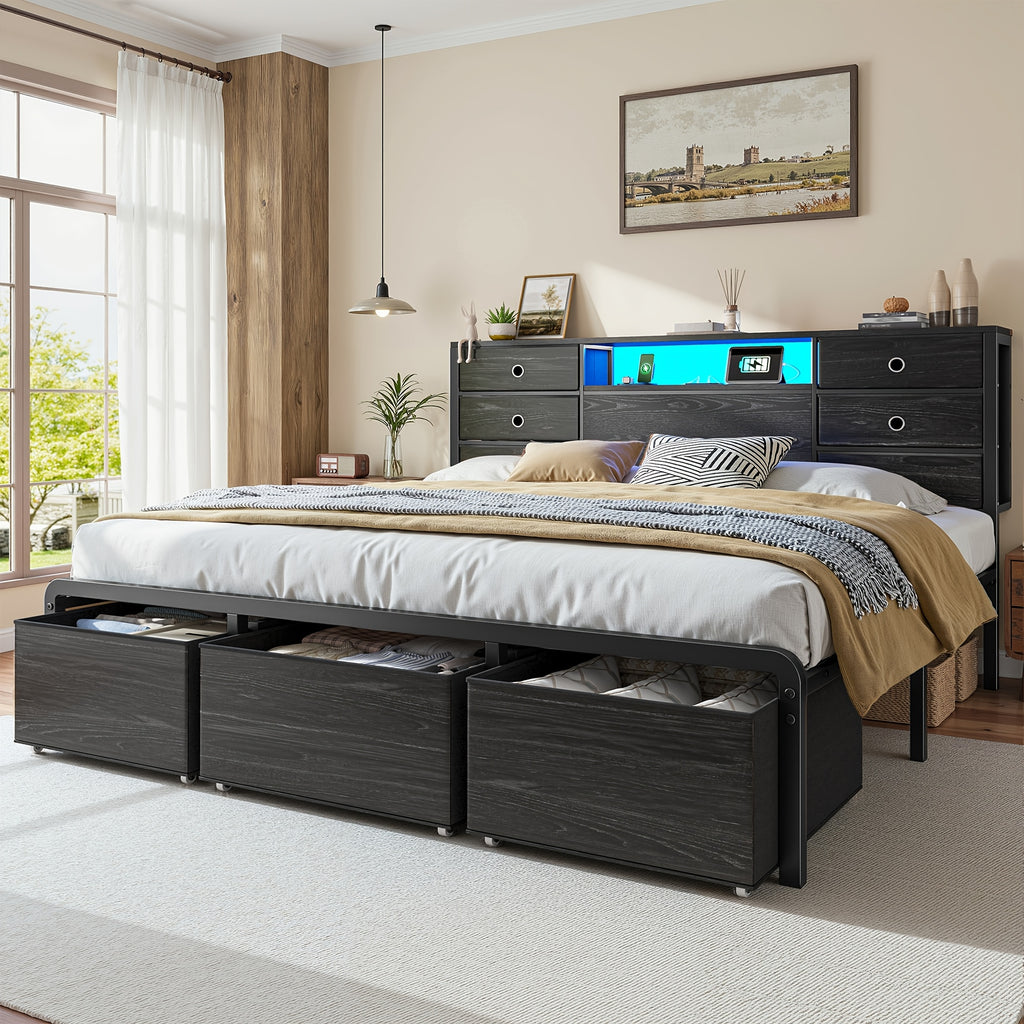 king queen full size storage bed frame 8 9 drawers headboard - Temu