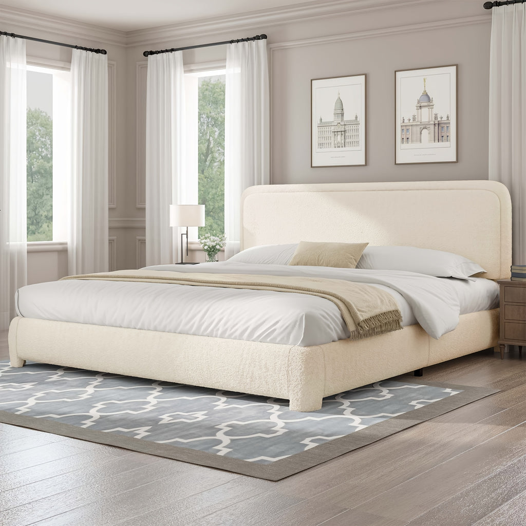 boucle upholstered california king bed frame soft - Temu