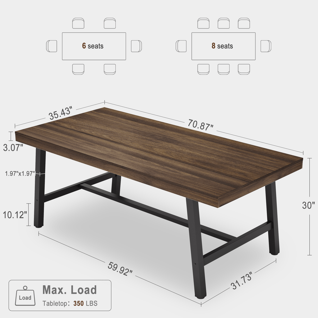71 inch brown industrial dining table large rustic wooden - Temu