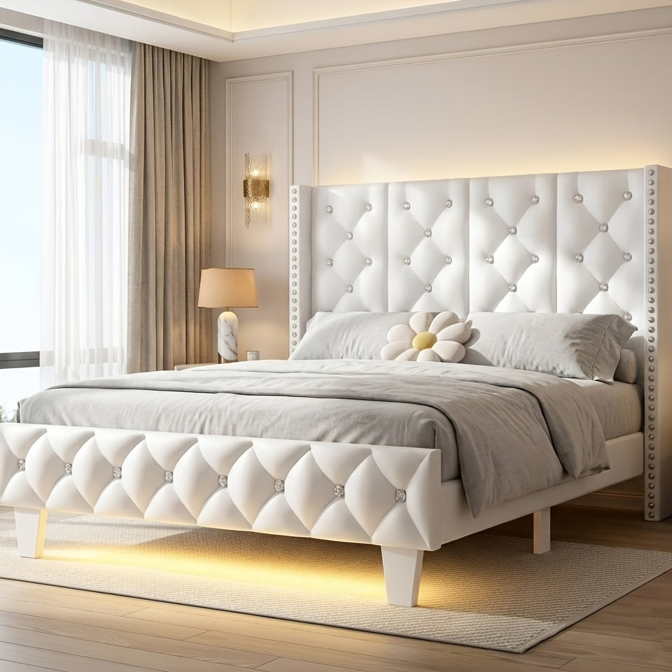 upholstered platform bed frame led lights tall bed frame - Temu