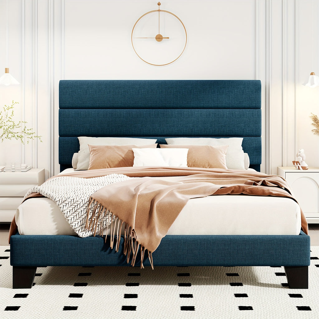 modern fabric upholstered bed frame headboard strong - Temu