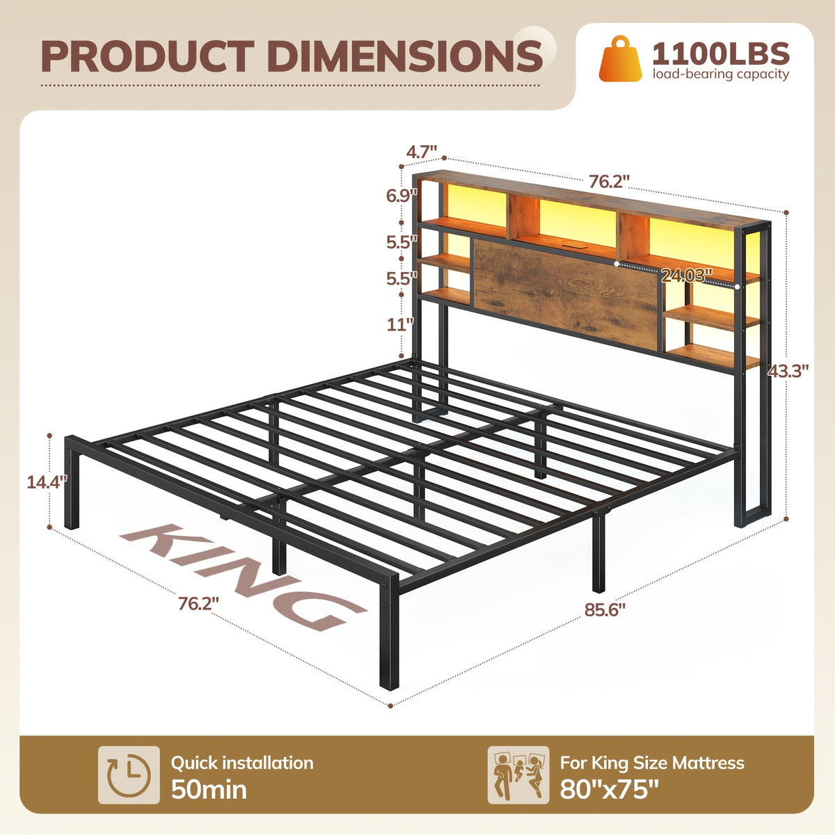 full queen king size bed frame   storage headboard - Temu